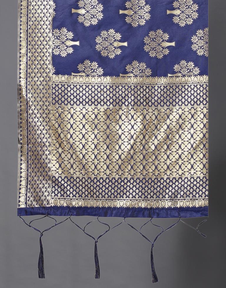 Designer Navy Blue Coloured Poly Silk Jacquard Dupatta | Sudathi