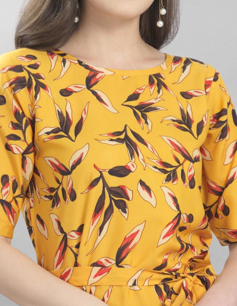 Sleek Yellow Coloured Printed Crepe Dress | Sudathi