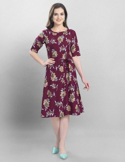 Favourable Purple Coloured Printed Crepe Dress | Sudathi