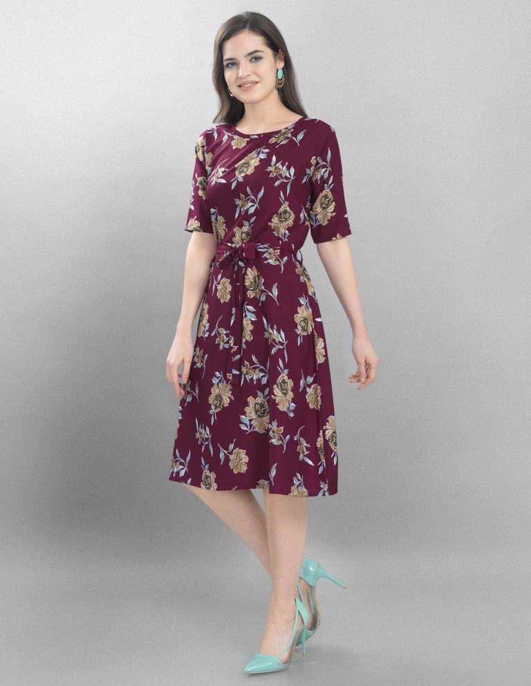 Favourable Purple Coloured Printed Crepe Dress | Sudathi