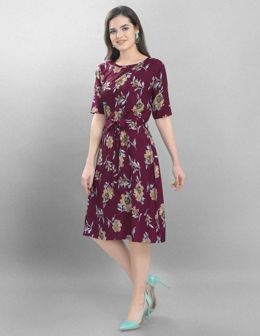 Favourable Purple Coloured Printed Crepe Dress | Sudathi