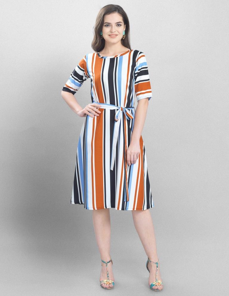 Standard White Coloured Printed Crepe Dress | Sudathi