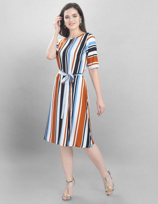 Standard White Coloured Printed Crepe Dress | Sudathi