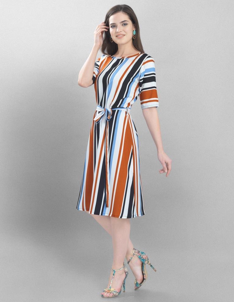 Standard White Coloured Printed Crepe Dress | Sudathi