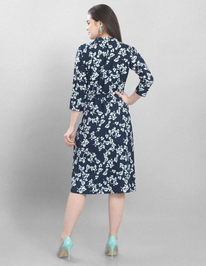 Whimsical Navy Blue Coloured Printed Crepe Dress | Sudathi