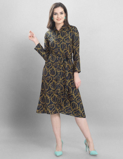 Lustrous Black Coloured Printed Crepe Dress | Sudathi