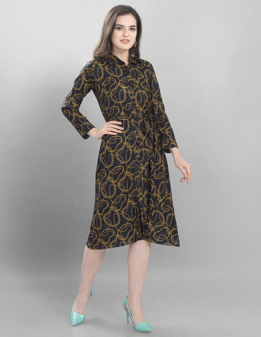 Lustrous Black Coloured Printed Crepe Dress | Sudathi