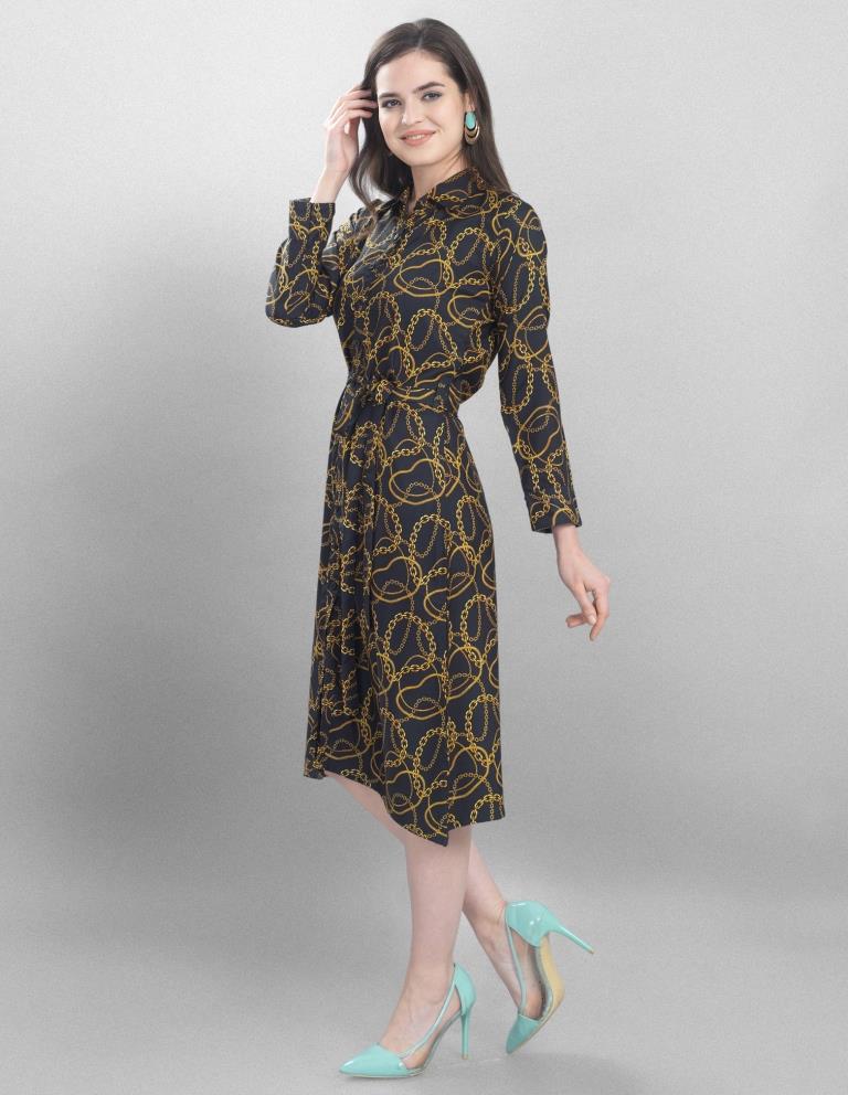 Lustrous Black Coloured Printed Crepe Dress | Sudathi