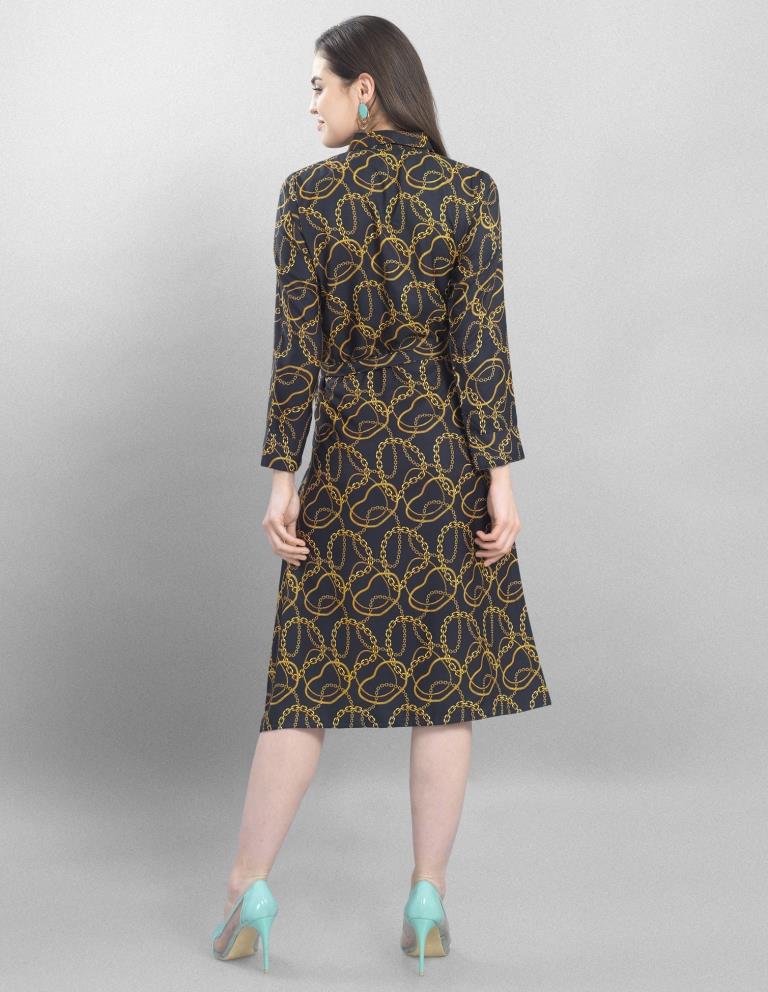 Lustrous Black Coloured Printed Crepe Dress | Sudathi