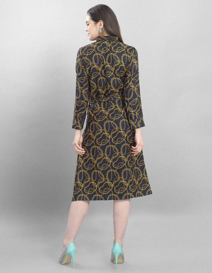 Lustrous Black Coloured Printed Crepe Dress | Sudathi