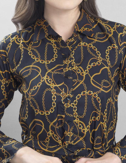 Lustrous Black Coloured Printed Crepe Dress | Sudathi