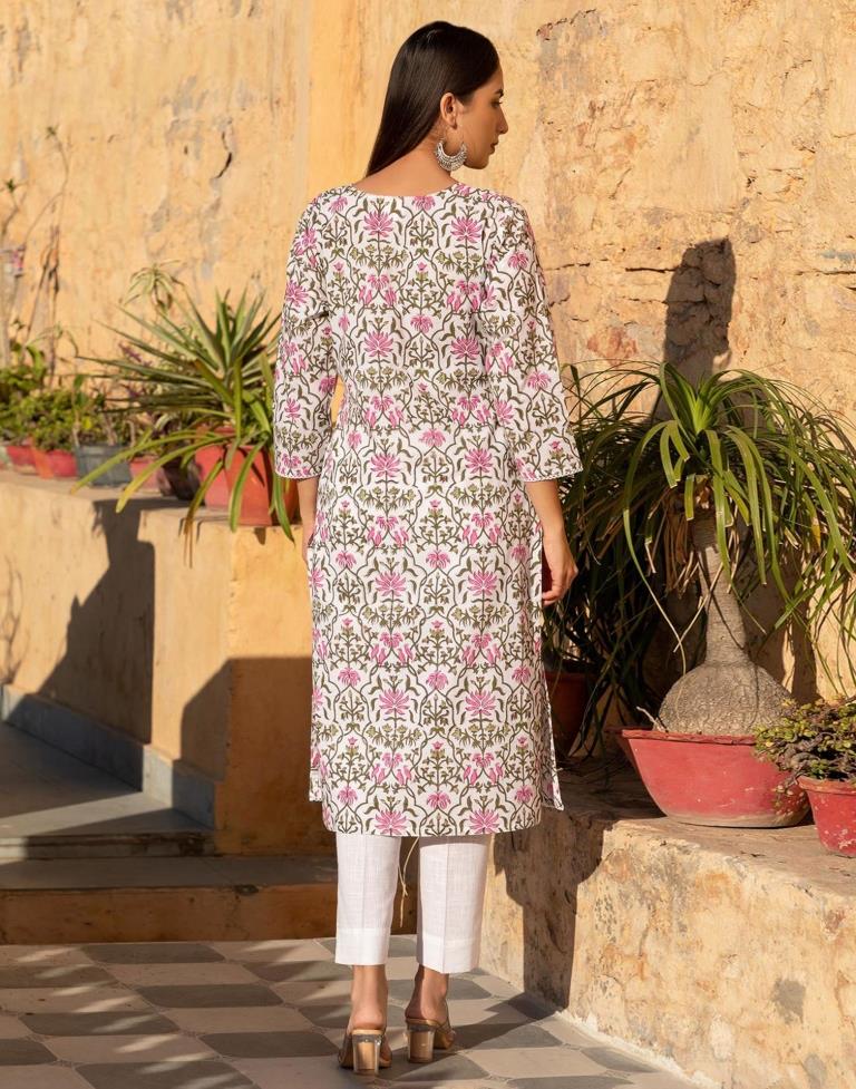 White Printed Rayon Straight Kurta With Pant And Dupatta