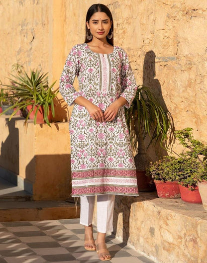 White Printed Rayon Straight Kurta With Pant And Dupatta