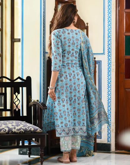 Sky Blue Digital Ped Kurta With Pant And Dupatta