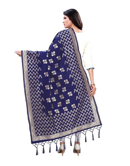 Enriching Navy Blue Coloured Poly Silk Jacquard Dupatta | Sudathi