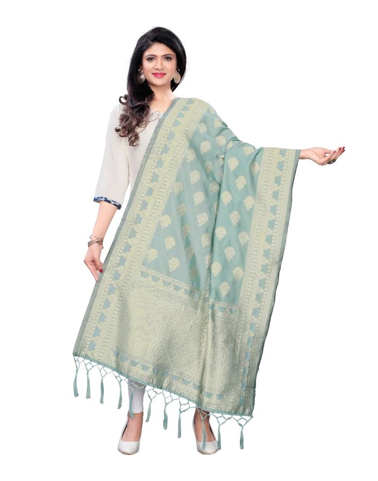 Fantastic Tiffany Blue Coloured Poly Silk Jacquard Dupatta | Sudathi