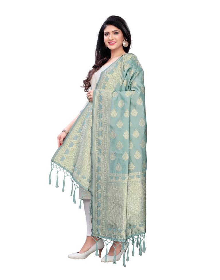 Fantastic Tiffany Blue Coloured Poly Silk Jacquard Dupatta | Sudathi