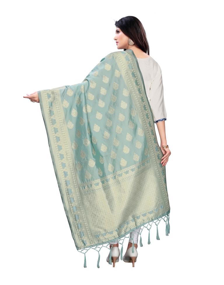 Fantastic Tiffany Blue Coloured Poly Silk Jacquard Dupatta | Sudathi