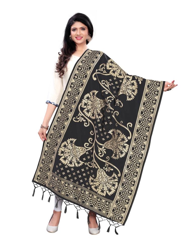 Fantastic Black Coloured Poly Silk Jacquard Dupatta | Sudathi