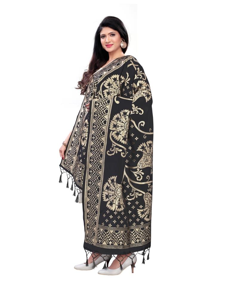 Fantastic Black Coloured Poly Silk Jacquard Dupatta | Sudathi