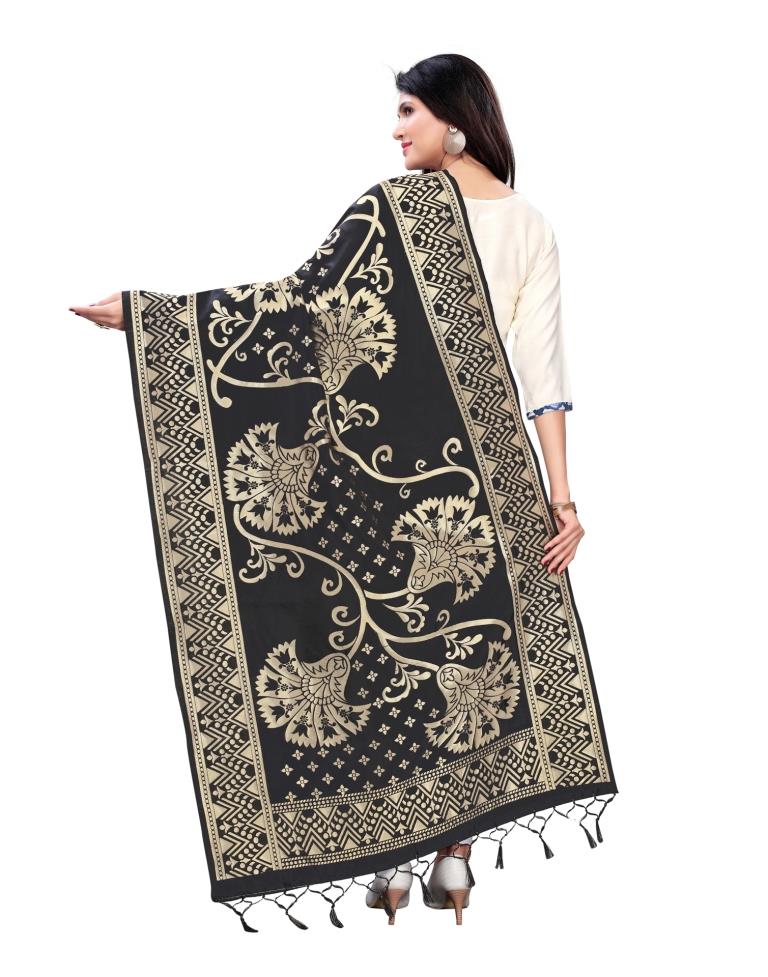 Fantastic Black Coloured Poly Silk Jacquard Dupatta | Sudathi