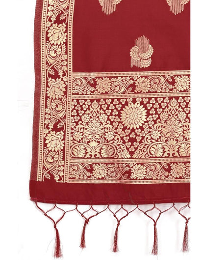 Glossy Red Coloured Poly Silk Jacquard Dupatta | Sudathi