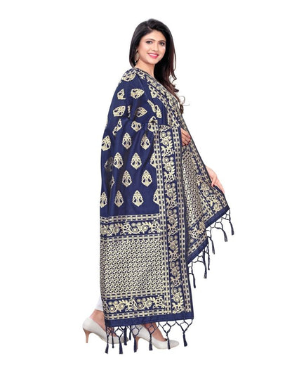 Glamorous Navy Blue Coloured Poly Silk Jacquard Dupatta | Sudathi