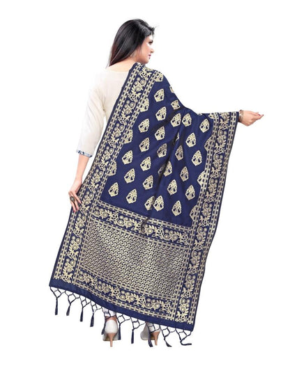Glamorous Navy Blue Coloured Poly Silk Jacquard Dupatta | Sudathi