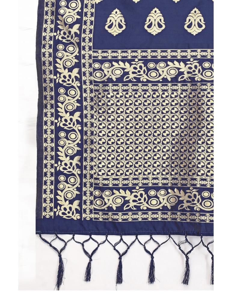 Glamorous Navy Blue Coloured Poly Silk Jacquard Dupatta | Sudathi