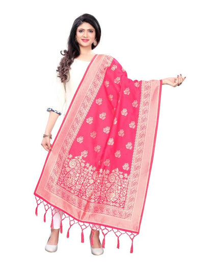 Dashing Pink Coloured Poly Silk Jacquard Dupatta | Sudathi