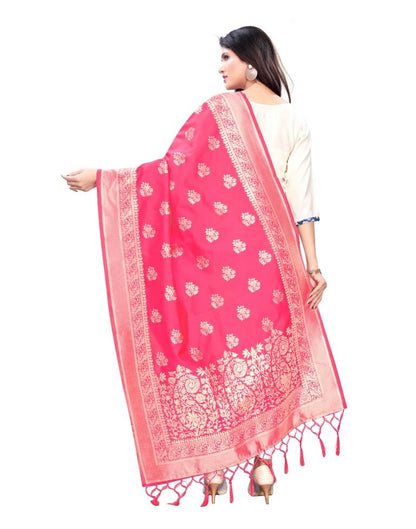 Dashing Pink Coloured Poly Silk Jacquard Dupatta | Sudathi
