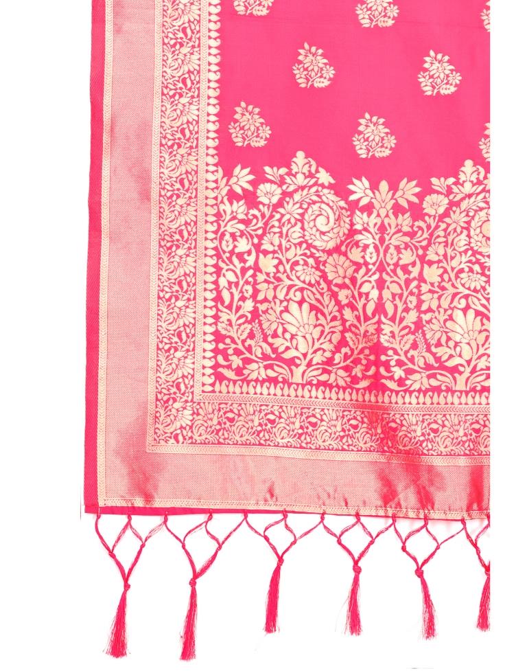 Dashing Pink Coloured Poly Silk Jacquard Dupatta | Sudathi