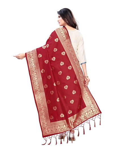 Trendy Red Coloured Poly Silk Jacquard Dupatta | Sudathi