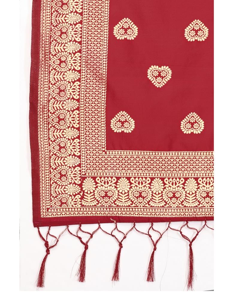 Trendy Red Coloured Poly Silk Jacquard Dupatta | Sudathi