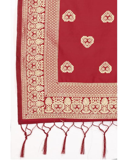Trendy Red Coloured Poly Silk Jacquard Dupatta | Sudathi