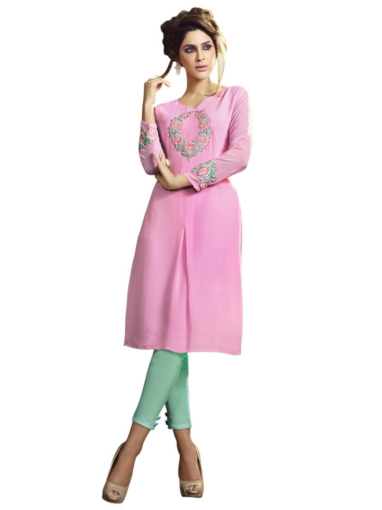 Pink Coloured Embroidered Georgette Kurti | Sudathi