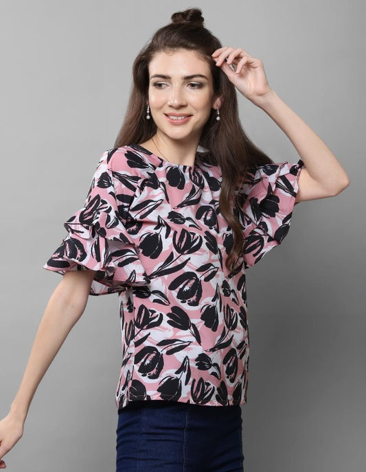 Amazing Pink Coloured Printed Crepe Tops | Sudathi