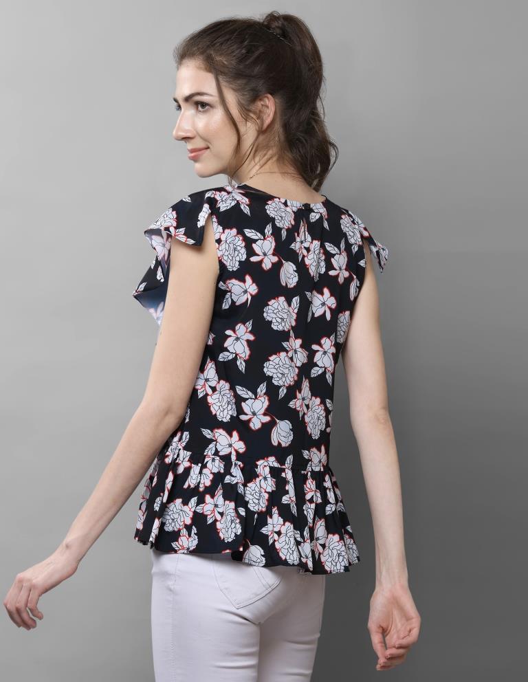 Sparkling Black Coloured Printed Crepe Tops | Sudathi