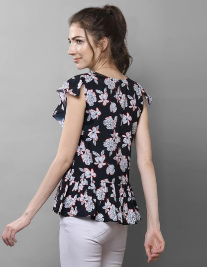 Sparkling Black Coloured Printed Crepe Tops | Sudathi
