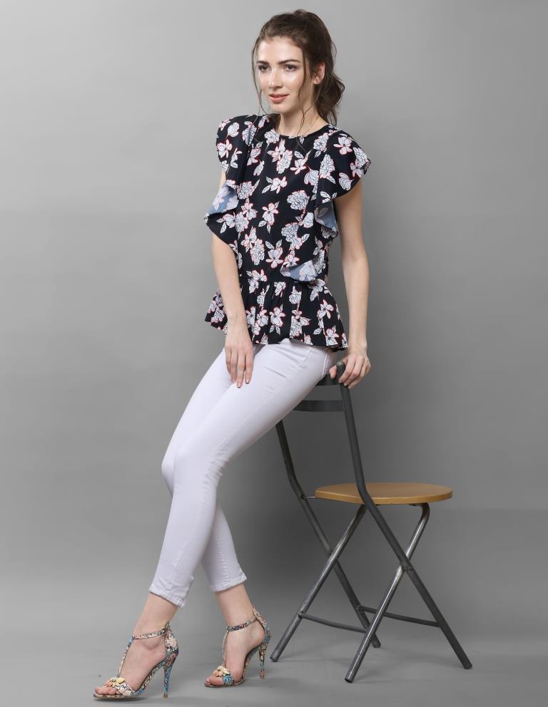 Sparkling Black Coloured Printed Crepe Tops | Sudathi