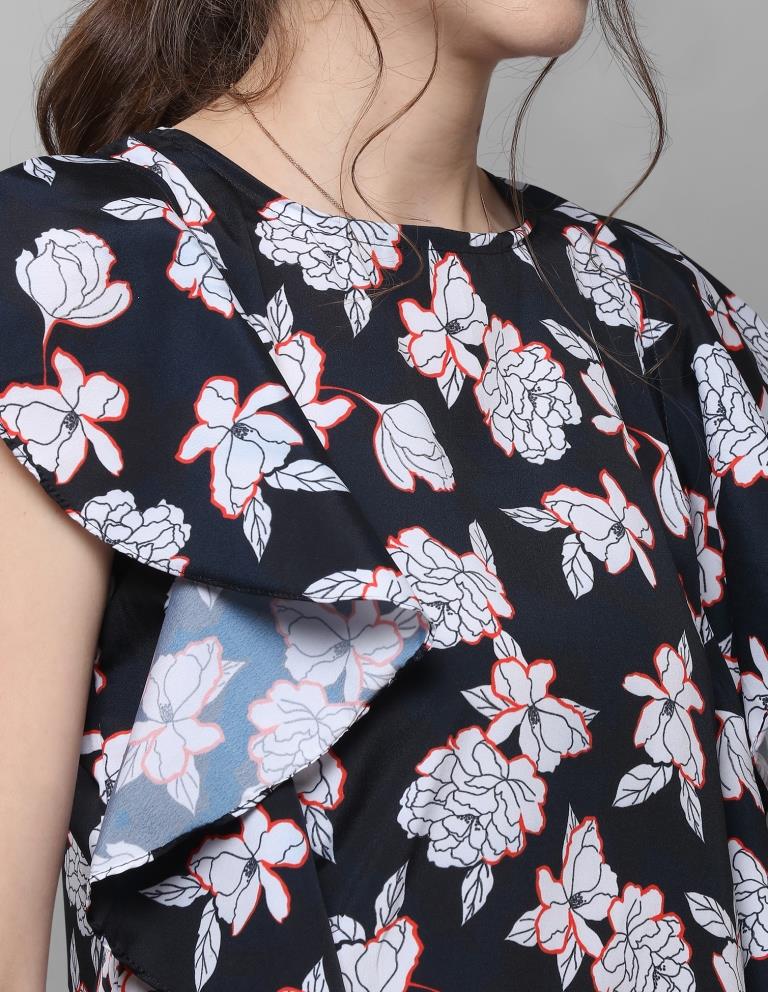 Sparkling Black Coloured Printed Crepe Tops | Sudathi