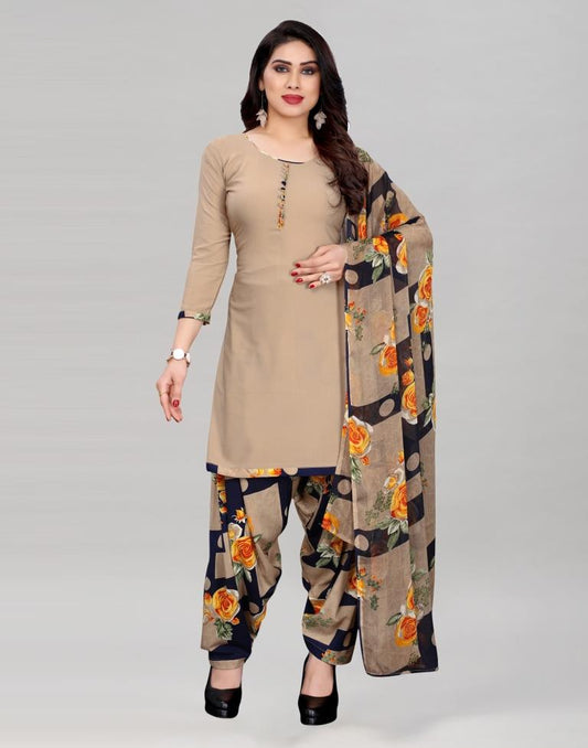 Brown Printed Unstitched Salwar Suit | Sudathi