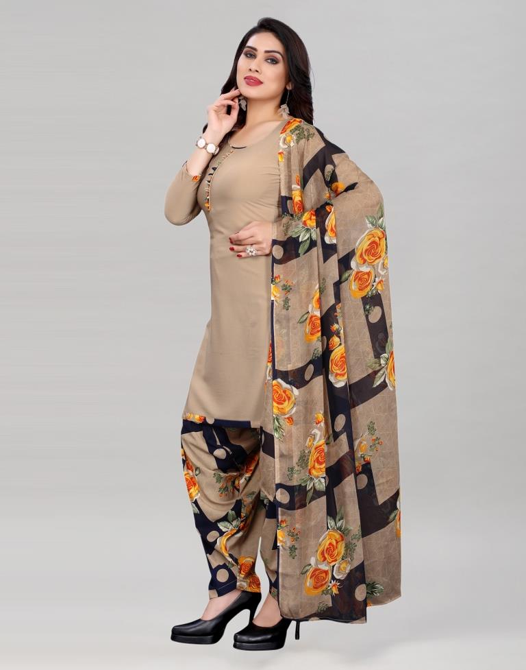 Brown Printed Unstitched Salwar Suit | Sudathi