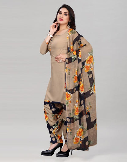 Brown Printed Unstitched Salwar Suit | Sudathi