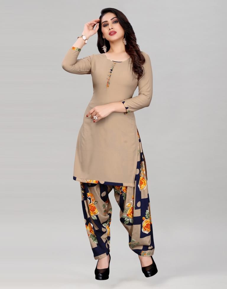 Brown Printed Unstitched Salwar Suit | Sudathi