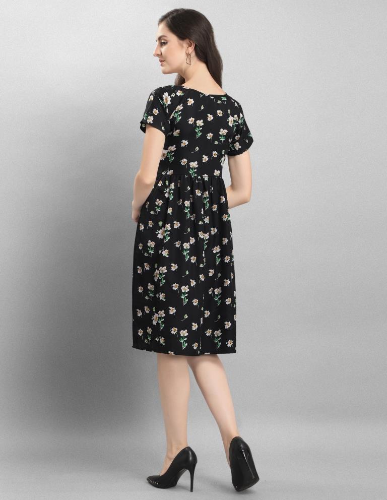 Vibrant Black Coloured Printed Crepe Dress | Sudathi