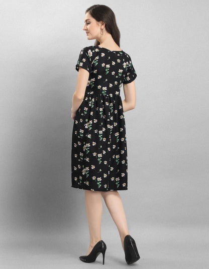 Vibrant Black Coloured Printed Crepe Dress | Sudathi