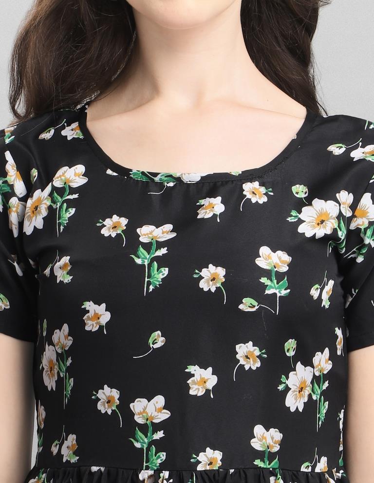 Vibrant Black Coloured Printed Crepe Dress | Sudathi
