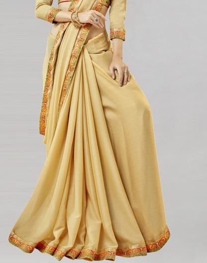 Beige Coloured Georgette Plain Border Partywear Saree | Sudathi