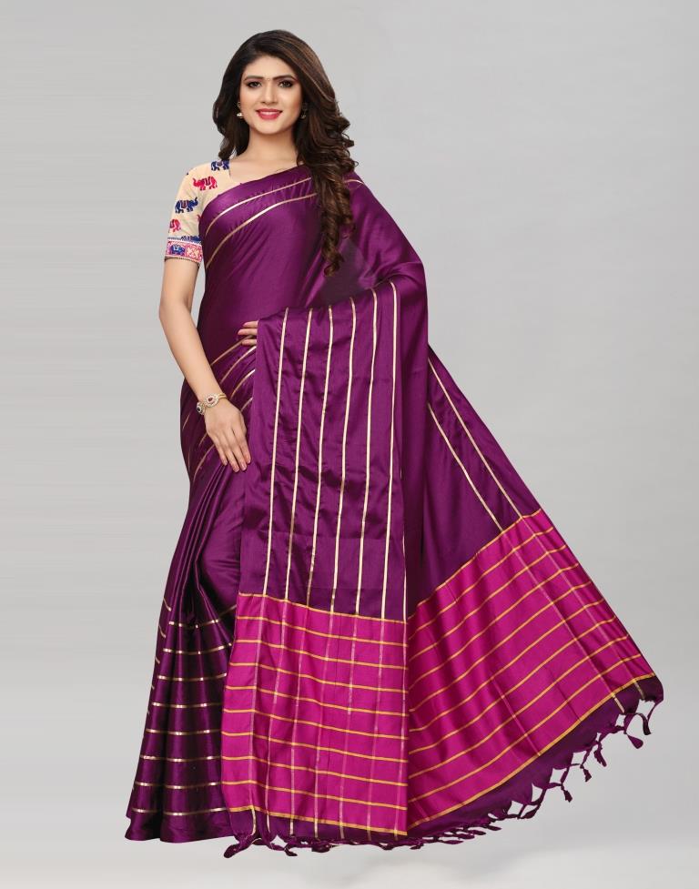 Purple Coloured Poly Silk Woven Patta Casual Saree | Sudathi